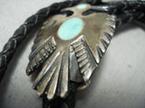 Interesting Vintage Native American Navajo Turquoise Sterling Silver Bolo Tie Old-Nativo Arts