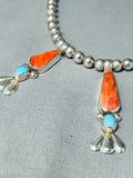 Jenn Signed Vintage Native American Navajo Turquoise Shell Sterling Silver Necklace-Nativo Arts