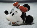 Fabulous Native American Zuni Coral Jet Mother Of Pearl Inlay Sterling Silver Minnie Ring-Nativo Arts