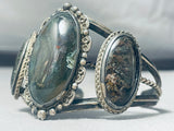 Jawdropping Dark Petrified Wood Vintage Native American Navajo Sterling Silver Bracelet Cuff Old-Nativo Arts