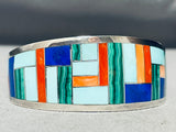 Thicker Native American Zuni Turquoise Sterling Silver Inlay Bracelet-Nativo Arts