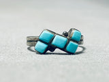 Squared Rare Turquoise Vintage Native American Zuni Sterling Silver Ring Old-Nativo Arts
