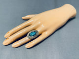 Beautiful Vintage Native American Navajo Morenci Turquoise Sterling Silver Shadowbox Ring-Nativo Arts