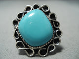 Amazing Vintage Native American Navajo Sky Blue Turquoise Sterling Silver Ring Old-Nativo Arts