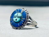 Beautiful Vintage Native American Zuni Blue Gem Turquoise Lapis Sterling Silver Sunface Ring-Nativo Arts