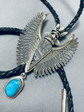 One Of The Finest Vintage Native American Navajo Turquoise Sterling Silver Bolo Tie-Nativo Arts