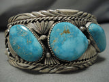Vintage Navajo Blue Gem Turquoise Sterling Silver Native American Bracelet-Nativo Arts