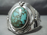 Detailed Huge Vintage Native American Navajo Green Turquoise Sterling Silver Leaf Bracelet-Nativo Arts
