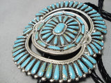 Huge Vintage Native American Navajo Turquoise Needlepoint Sterling Silver Bolo-Nativo Arts