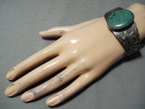 Paul Yellowhorse Vintage Native American Navajo Green Spider Turquoise Sterling Silver Bracelet-Nativo Arts