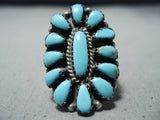 Signed Vintage Navajo Native American Turquoise Cluster Sterling Silver Ring-Nativo Arts