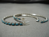 Fabulous Vintage Navajo Round Turquoise Sterling Silver Native American Earrings-Nativo Arts