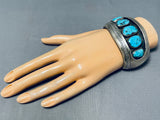 Signed Wide Vintage Native American Navajo Turquoise Sterling Silver Shadow Bracelet-Nativo Arts