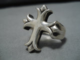 Huge Vintage Navajo Sterling Silver Cross Native American Ring Old-Nativo Arts