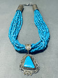 Hand Tooled Tubule Sterling Silver Vintage Native American Navajo Turquoise Necklace-Nativo Arts
