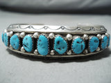 Heavy Zuni Kingman Turquoise Sterling Silver Bracelet Native American-Nativo Arts