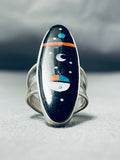 Striking Native American Navajo Turquoise Coral Inaly Sterling Silver Sunface Ring-Nativo Arts