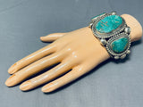 Heavy Gauge Thick Vintage Native American Navajo Green Turquoise Sterling Silver Bracelet-Nativo Arts