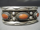 Heavy 102 Navajo Coral Sterling Silver Native American Bracelet Cuff-Nativo Arts