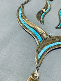 Marvelous Native American Navajo Turquoise Gold Filled Necklace And Earring Set-Nativo Arts