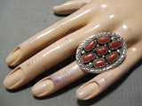 Huge Modernistic Native American Navajo Chunky Coral Sterling Silver Bracelet Ring Set-Nativo Arts