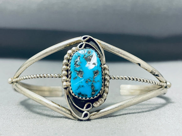 Interesting Vintage Native American Navajo Sleeping Beauty Turquoise Sterling Silver Bracelet-Nativo Arts