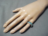 Fabulous Vintage Native American Navajo Turquoise Sterling Silver Band Ring Old-Nativo Arts