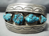 Chunky Turquoise Vintage Native American Navajo Sterling Silver Bracelet Old-Nativo Arts