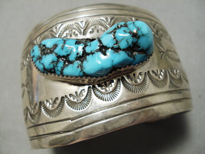 Huge Important Vintage Native American Navajo Last Chance Turquoise Sterling Silver Bracelet-Nativo Arts