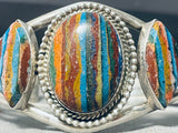 Very Rare Vintage Native American Navajo Rainbow Calsilica Sterling Silver Bracelet-Nativo Arts