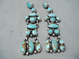 Ester Largo Native American Navajo Pilot Mountain Turquoise Sterling Silver Earrings-Nativo Arts
