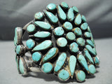 One Of The Best Vintage Native American Navajo Turquoise Sun Cluster Sterling Silver Bracelet-Nativo Arts