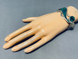 One Of The Most Unique Vintage Native American Navajo Turquoise Inlay Sterling Silver Bracelet-Nativo Arts
