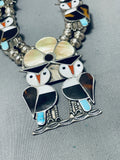 149 Grams 1970's Owl Vintage Native American Zuni Inlay Sterling Silver Squash Blossom Necklace-Nativo Arts