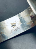 Native American Rare Slanted Turquoise Vintage Navajo Sterling Silver Bracelet Signed-Nativo Arts