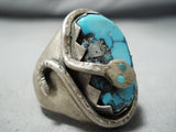 Biggest Heavy Vintage Native American Zuni Snake Turquoise Sterling Silver Men's Ring Old-Nativo Arts