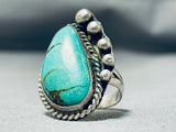 Tremendous Vintage Native American Navajo Green Kingman Turquoise Sterling Silver Ring-Nativo Arts