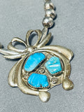 Signed Vintage Native American Zuni Blue Gem Turquoise Sterling Silver Necklace-Nativo Arts