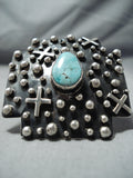 Lest James Vintage Native American Navajo Old Kingman Turquoise Sterling Silver Crosses Ring-Nativo Arts