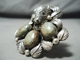 Huge 45 Grams Native American Navajo Buffalo #8 Turquoise Sterling Silver Leaf Ring-Nativo Arts