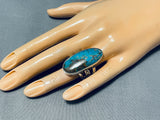 Tsosie Family Native American Navajo Signed Kingman Turquoise Huge Oval Sterling Silver Ring-Nativo Arts