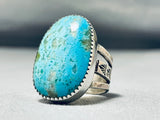Gigantic Native American Navajo Signed Kingman Turquoise Sterling Silver Ring-Nativo Arts