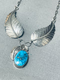 Beautiful Vintage Native American Navajo Turquoise Sterling Silver Leaf Necklace-Nativo Arts