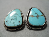 Stunning Vintage Native American Navajo Spiderweb Turquoise Sterling Silver Channel Earrings Old-Nativo Arts