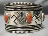 Important Whirling Logs Sterling Silver Native American Navajo Coral Bracelet-Nativo Arts