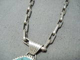 Signed Vintage Native American Navajo Kingman Turquoise Sterling Silver Necklace-Nativo Arts