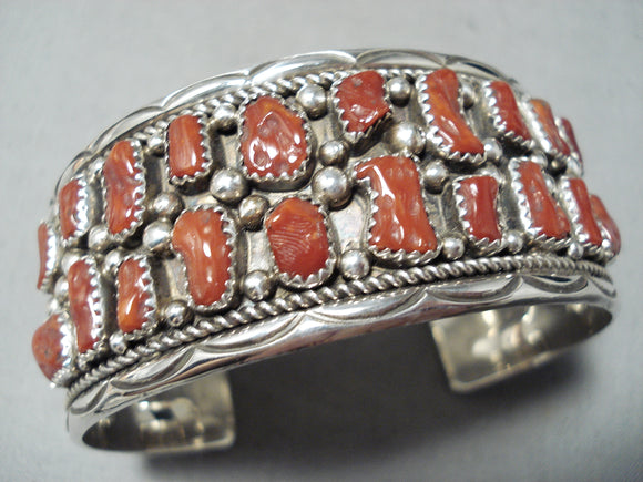 Rare Irv Chee Vintage Native American Navajo Coral Sterling Silver Bracelet-Nativo Arts