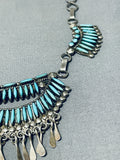 Native American Exquisite Vintage Zuni Blue Gem Turquoise Sterling Silver Needlepoint Necklace-Nativo Arts