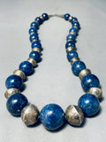 282 Grams Best Vintage Native American Navajo Lapis Sterling Silver Ball Necklace-Nativo Arts