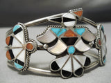 Museum Vintge Zuni Native American Navajo Turquoise Coral Sterling Silver Bird Bracelet-Nativo Arts